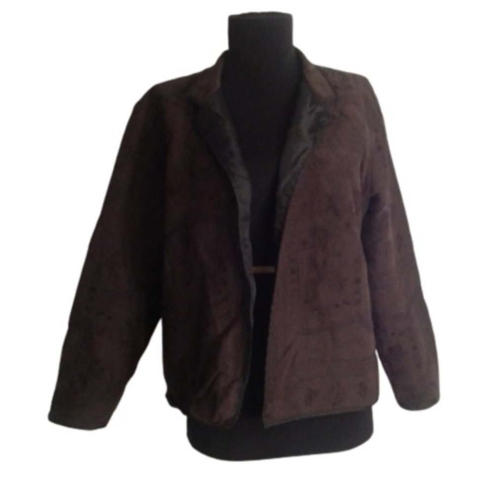 Chico's 1 embroidered jacket M medium 8 brown Paisley